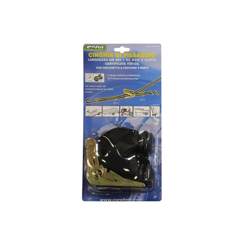 ENVA Set 4 Cinghie Di Fissaggio A Cricchetto 5m X 25mm Con Ganci - Portata 250 Kg - Omologate TÜV/GS - Per Trasporto Sicuro